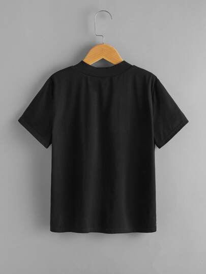 SHEIN تي شيرت صلب عنق مزدوج للفتى المراهق