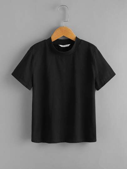 SHEIN تي شيرت صلب عنق مزدوج للفتى المراهق