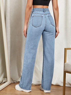 SHEIN EZwear بنطلون جينز ذو ساق مستقيمة وسحاب