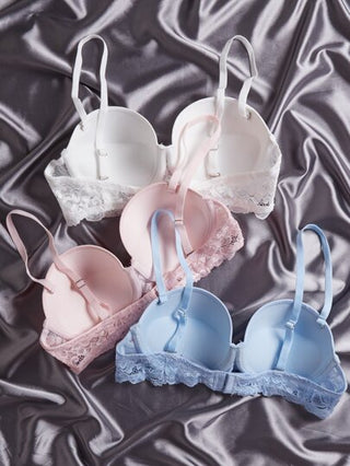 Shein Underwear&Sleepwear Basics طقم حمالة صدر ضغط مدعم بدانتيل متباين 3 قطع