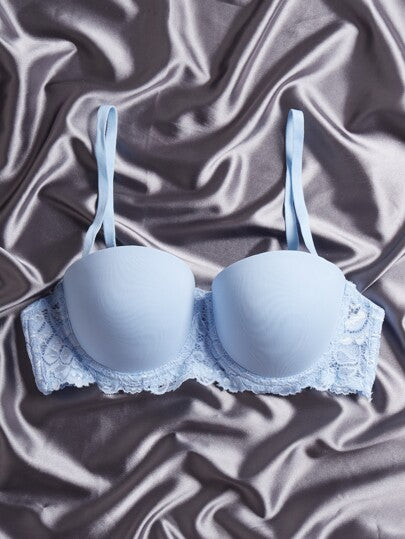 Shein Underwear&Sleepwear Basics طقم حمالة صدر ضغط مدعم بدانتيل متباين 3 قطع