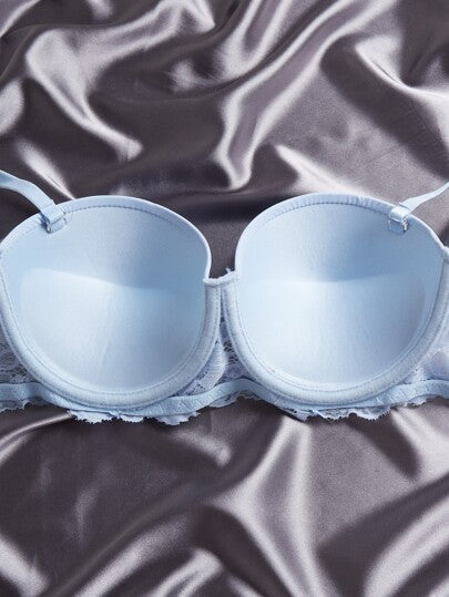 Shein Underwear&Sleepwear Basics طقم حمالة صدر ضغط مدعم بدانتيل متباين 3 قطع
