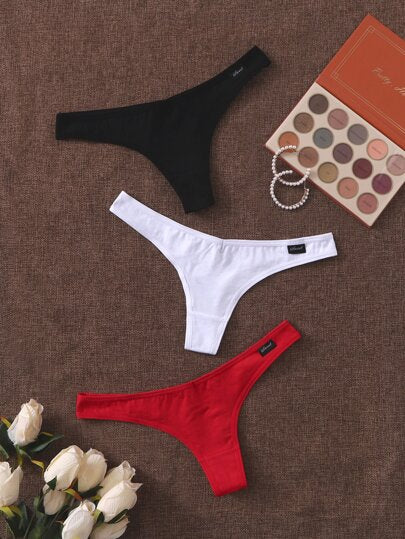 SHEIN 3عبوات مجموعة سراويل داخلية قصيرة جذابة ولون واحد