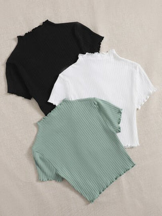 EZwear تيشيرت سادة بحياكة مضلعة وكرانيش - 3 قطع