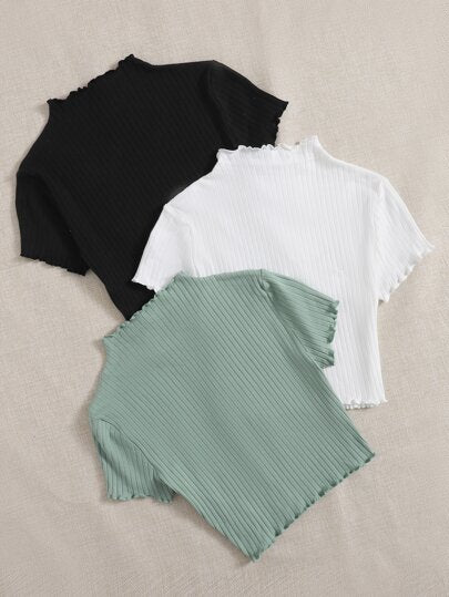 EZwear تيشيرت سادة بحياكة مضلعة وكرانيش - 3 قطع