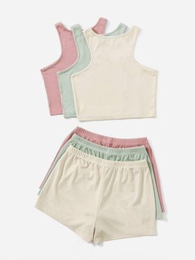SHEIN 3 طقم ملابس علوية خزانة وشورت طباعة جرافيك