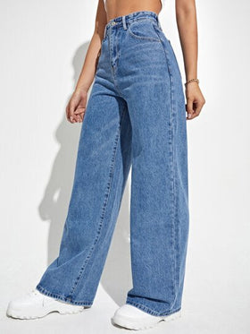 SHEIN EZwear بنطلون جينز بساق عريض وبخصر عالي