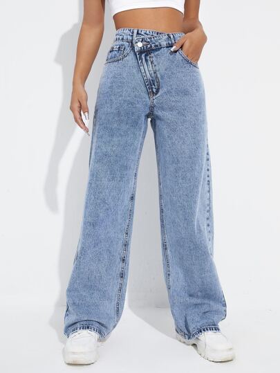 SHEIN ICON بنطلون جينز صعدت خصر ساق عريضة