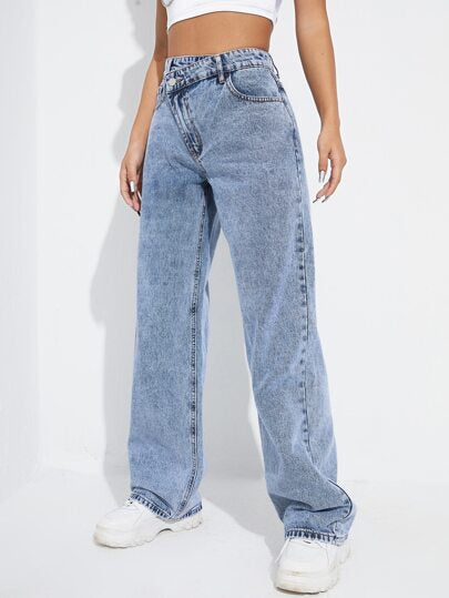 SHEIN ICON بنطلون جينز صعدت خصر ساق عريضة