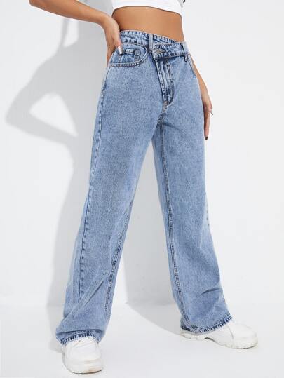 SHEIN ICON بنطلون جينز صعدت خصر ساق عريضة