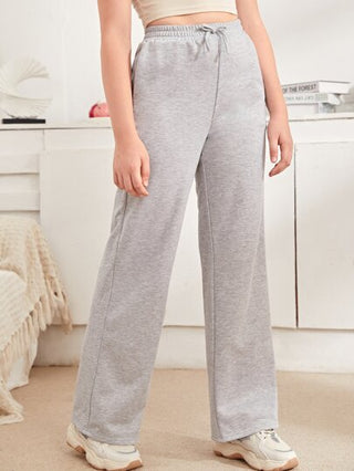 SHEIN بنطلون بلون موحد برباط خصر للبنات المراهقات