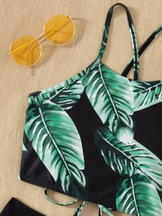طقم تانكيني حريمي Swim Lushoire استوائي تانكيني سباحة طقم رباط خلف لباس علوي & خصر عالي لباس قيعان 2قطع بدلة سباحة