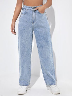 SHEIN EZwear بنطلون جينز بخصر عالي ورباط سلسلة
