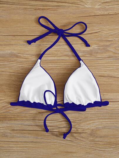 SHEIN Swim Curve مقاس كبير لباس علوي بيكيني مثلث سادة رسن
