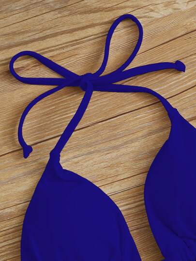 SHEIN Swim Curve مقاس كبير لباس علوي بيكيني مثلث سادة رسن