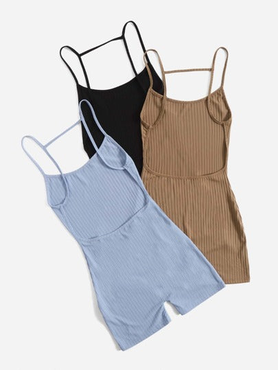 EZwear رومبير كامي موحدة اللون مكشوف الظهر 3 قطع
