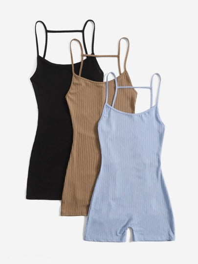 EZwear رومبير كامي موحدة اللون مكشوف الظهر 3 قطع