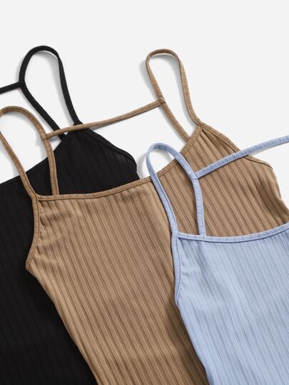 EZwear رومبير كامي موحدة اللون مكشوف الظهر 3 قطع