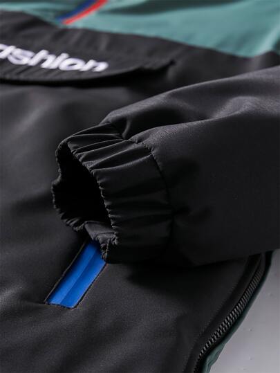 Manfinity Homme معطف رياضي خفيف الوزن مع سحاب نصفي وغطاء للرأس، ذو تصميم ألوان متباينة ومطرز بحرف، مناسب للخروج والنشاطات الرياضية، هدية مناسبة للأصدقاء والأزواج والأحباء، معطف رجالي مع غطاء للرأس، ملابس خارجية رجالية، معطف رجالي ذو ألوان متباينة، مناسب ل