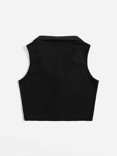 EZwear لباس علوي بدون أكمام V- ياقة موحدة اللون