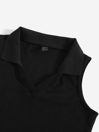 EZwear لباس علوي بدون أكمام V- ياقة موحدة اللون