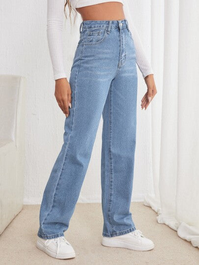 SHEIN Frenchy جينز بساق مستقيم وخصر عالي