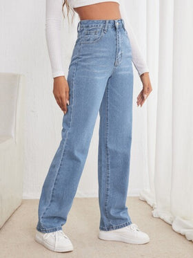 SHEIN Frenchy جينز بساق مستقيم وخصر عالي