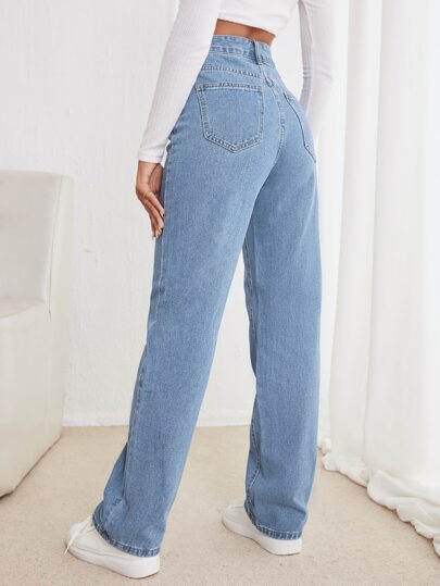 SHEIN Frenchy جينز بساق مستقيم وخصر عالي
