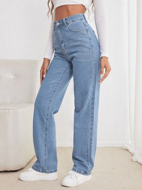 SHEIN Frenchy جينز بساق مستقيم وخصر عالي