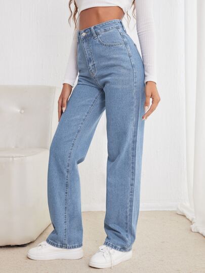 SHEIN Frenchy جينز بساق مستقيم وخصر عالي