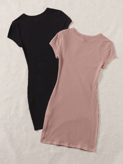 SHEIN EZwear 2 حزمة من الفساتين محبوكة بطريقة الضلوع