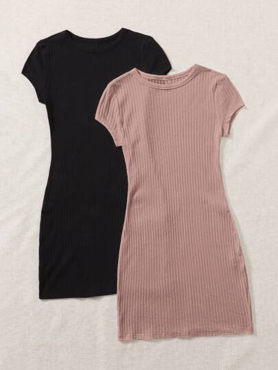 SHEIN EZwear 2 حزمة من الفساتين محبوكة بطريقة الضلوع