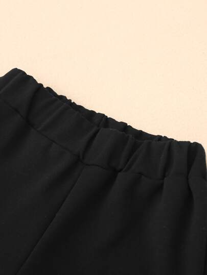 SHEIN بنطلون رياضي أنيق صبي شاب 1 قطعة بلون صلب وخصر مطاطي، لفصلي الخريف / الشتاء