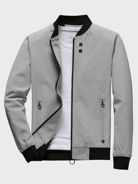 Manfinity Homme 1 قطعة جاكيت بومبر رجالية مزودة بسحاب، خريف