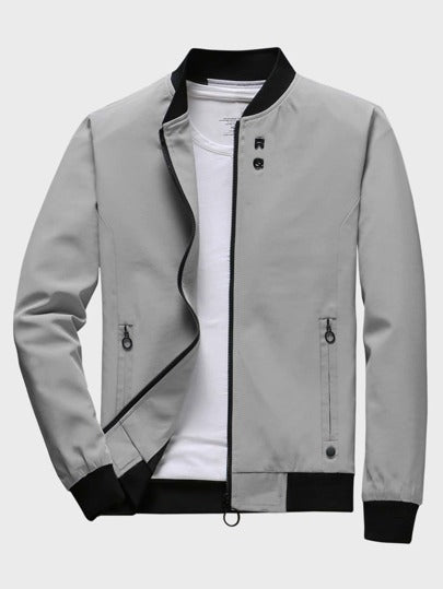 Manfinity Homme 1 قطعة جاكيت بومبر رجالية مزودة بسحاب، خريف