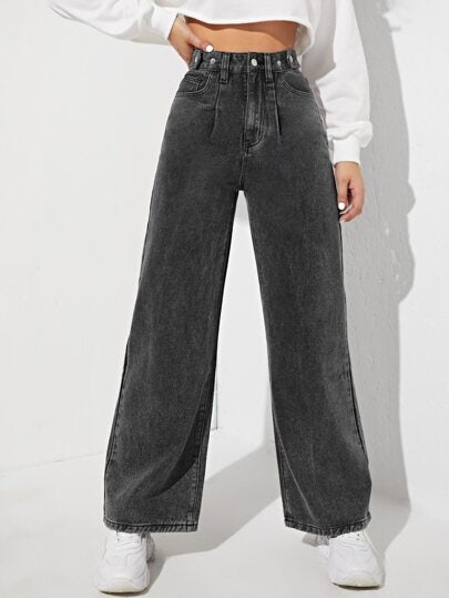 SHEIN EZwear بنطلون جينز بسستة طائر وساق عريضة
