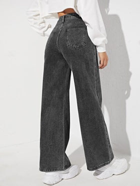 SHEIN EZwear بنطلون جينز بسستة طائر وساق عريضة