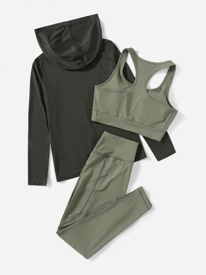 SHEIN Sport Gameset 3 قطع مجموعة رياضية قابلة للتنفس، مجموعة ملابس للسفر للنساء، مجموعة تدريب للنساء