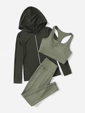 SHEIN Cheerettes 3 قطع مجموعة رياضية قابلة للتنفس، مجموعة ملابس للسفر للنساء، مجموعة تدريب للنساء