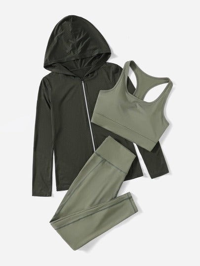 SHEIN Sport Gameset 3 قطع مجموعة رياضية قابلة للتنفس، مجموعة ملابس للسفر للنساء، مجموعة تدريب للنساء