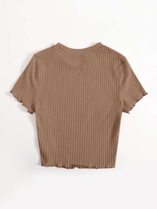 EZwear تيشيرت مضلع مخرم متموج صيفي للخروج