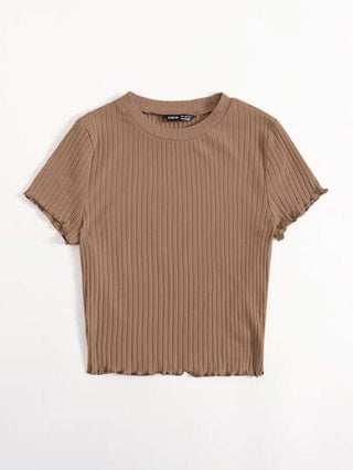 EZwear تيشيرت مضلع مخرم متموج صيفي للخروج