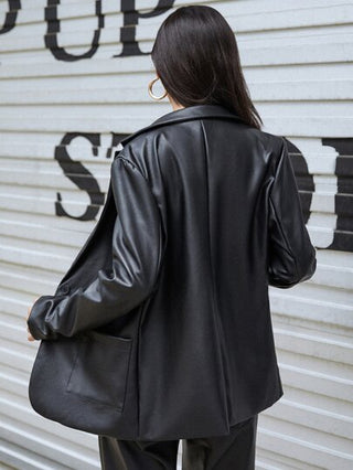 EZwear بليزر جلد صناعي بصف ازرار