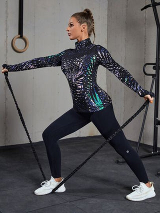 Sport Studio جاكيت رياضي بسستة من أعلى لاسفل بطباعة شامل ممتص للعرق