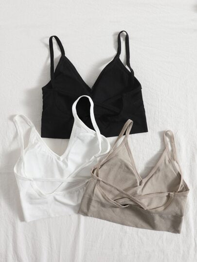 Shein Underwear&Sleepwear Basics طقم حمالة صدر مضلع موحد اللون 3 قطع