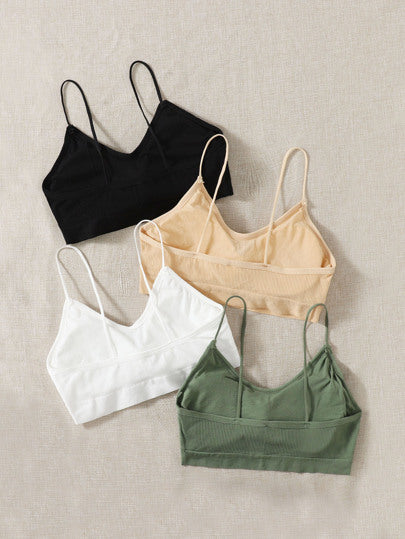 Shein Underwear&Sleepwear Basics طقم حمالة صدر مضلعة سادة - 4 قطع