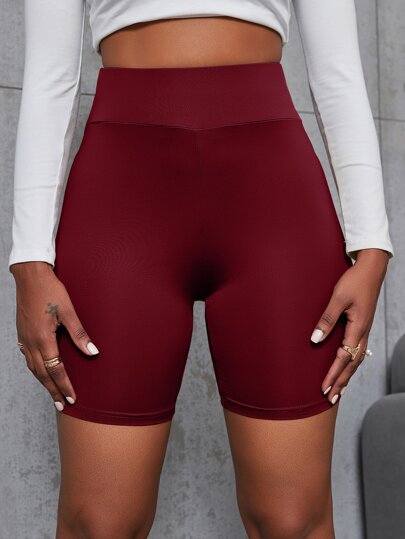 Flirla شورتات ركوب الدراجات النارية شريط خصر واسع موحدة اللون