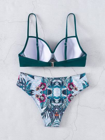 Swim Lushoire استوائي طقم بيكيني ملفوفة شد الورك مشبك خلف حمالة صدر & منخفض وورك لباس قيعان 2قطع بدلة سباحة