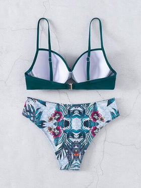 Swim Lushoire استوائي طقم بيكيني ملفوفة شد الورك مشبك خلف حمالة صدر & منخفض وورك لباس قيعان 2قطع بدلة سباحة