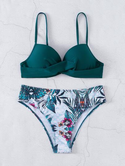 Swim Lushoire استوائي طقم بيكيني ملفوفة شد الورك مشبك خلف حمالة صدر & منخفض وورك لباس قيعان 2قطع بدلة سباحة
